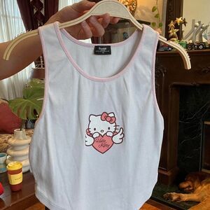 Sanrio Hello Kitty white & pink striped tank top with Hello Kitty heart